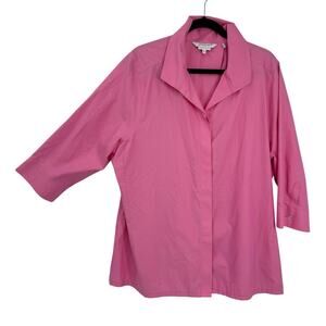 Foxcroft 18W Heritage fit Non Iron Button Up Shirt Pink Cotton 3/4 Sleeve 1